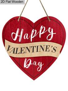 1pc Heart-Shaped Valentine'S Day Wooden Pendant, 2D Flat "Happy Valentine'S Day" Design Hanging Decoration, Valentine'S Day Romantic Gift, Suitable For Home, Party, Wall, Door, Cafe Decoration - Multicolor - View 12