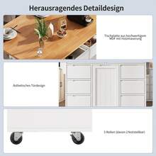 Modern Kitchen Island, Kitchen Unit, Extendable Rolling Cart With Worktop, Serving Trolley With Spice Rack And 8 Drawers, White - White - View 5