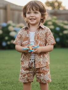 Children's Set: Shirt And Shorts - Preppy Style - New Models - 米色圖案 - 查看 1