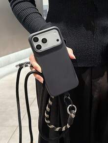 1个实用纯色液态硅胶手机壳 + 长挂绳，兼容 17 Pro Max、17 Pro、Air、16、15、14、13、12、11 Pro Max Plus，软后盖 - 黑色 - 查看 2