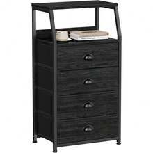 Space-Saving Storage Combo: Fabric Cabinet With 4 Drawers & Built-In Nightstand - Ideal For Flats & Small Spaces - 黑色 - 查看 7