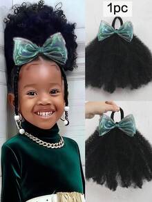 1pc/ Pack Shiny Bow Clip And Go Afro Kinky Marley Ponytail With Elastic Band Girls Kids Ponytail - Black - View 11