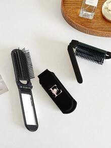 Peine plegable negro y espejo de maquillaje con patrón de flores doradas y rosas - Portátil, de escritorio, plegable 180°, herramienta de belleza moderna para viajes, con patrones de alfabeto, rosas rosas y blancas, peine plegable con espejo de maquillaje, fácil de llevar, perfecto para viajes y salidas, peine de cojín de aire de doble uso, peine de masaje del cuero cabelludo, adecuado para la escuela, el trabajo, los viajes, las vacaciones, para regalar a niñas, familiares, amigos, colegas, madres, regalos del Día de la Madre, Navidad, Acción de Gracias