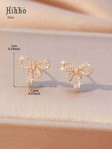 Hihho 1 paire de boucles d'oreilles design nœud, convenant pour le port quotidien et les accessoires de fête, mettant en valeur un style féminin doux, élégant pour le mariage, la Saint-Valentin, cadeau de Noël - noeud papillon - Voir 7