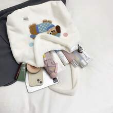 Bolso de peluche con diseño de cachorro lindo para otoño e invierno, bolso de hombro grande y mullido para estudiantes, bolso versátil de tote para niñas - Azul - Ver 10