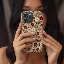 Red Crinkled Floral Phone Case, Floral Preppy Style Phone Case, Compatible With IPhone 17 Air, 17 Pro Max, 16e, 15 Plus, 14 Promax, 13, 12, 11 - Multicolor - View 2