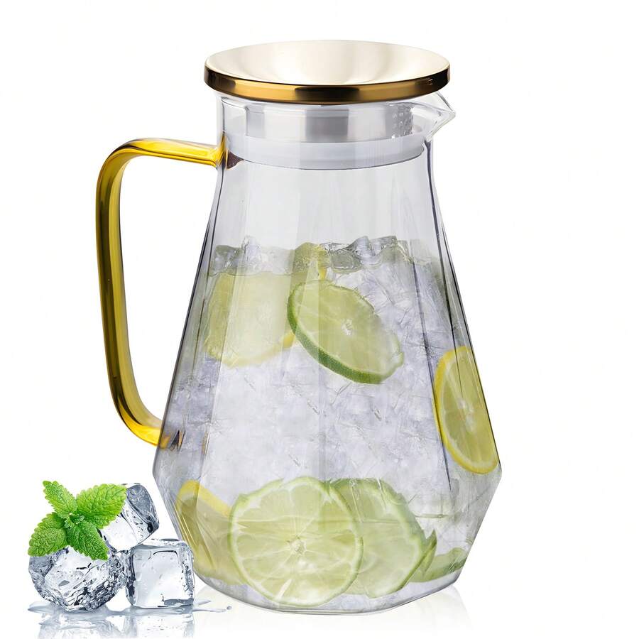 Glass Pitcher With Lid - 2L/67oz Gold Water Pitcher With Handle, Heat Resistant Borosilicate Carafe For Hot & Cold Beverages, Iced Tea, Coffee, Sangria, Juice & Milk, Fridge & Dishwasher - Gold - View 1