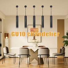 CANMEIJIA 1盏黑色铝制现代吊灯，简约餐厅吊灯，GU10灯座，可更换GU10灯泡，吊灯高度可调节，适用于客厅、卧室、厨房、餐厅、酒吧、岛台等场所。 - GU10吊燈 - 查看 2