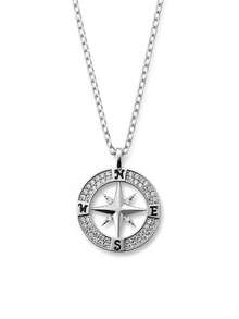 1件925纯银指南针项链，女士夏季款，镶钻方向指示吊坠，锁骨链，独特设计，时尚百搭，奢华颈饰