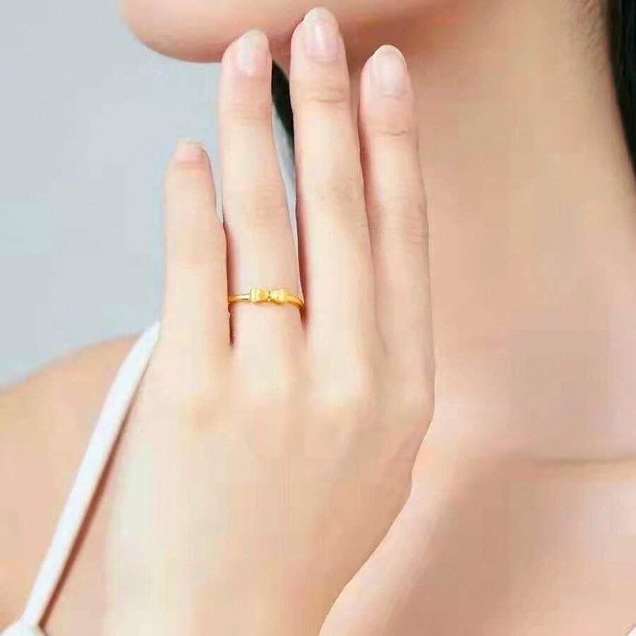 Anillo ajustable para mujeres con lazo cepillado de la dinastía Zhou versión coreana - platino - Ver 1