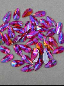 50pcs/Pack, Large Size 9*18mm Teardrop Acrylic Flat Bottom Pointed Top Rhinestones, Undrilled Rhinestone Gems For Clothing & Accessories DIY