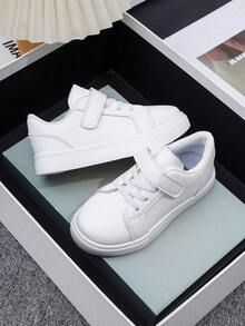 1双儿童休闲运动鞋，四季皆宜，新款女童白色软底鞋，防滑魔术贴，幼儿男童休闲平底鞋 - 白色 - 查看 4