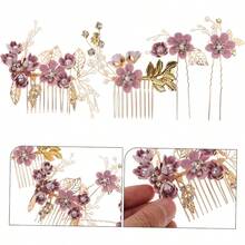 YQQ DOITOOL Peineta Para Novia De 4 Piezas Juego De Accesorios Para Bodas Peineta Floral0027 - Púrpura - Ver 7