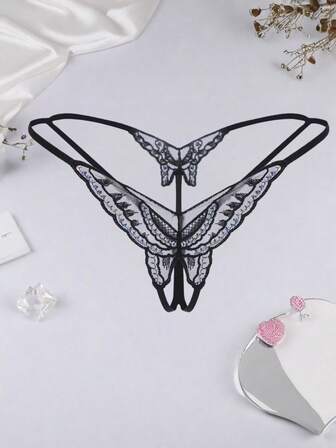 AB. 情趣内衣大码性感刺绣开裆丁字裤女士内裤性感透明防滑T裤