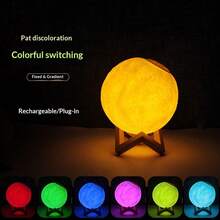 3D Printed Moon Lamp, 16 Adjustable Color Modes, Remote Control & Wooden Base. Ideal For Home, Bedroom Decor And Tabletop Display. Creative Hanging Birthday, Anniversary Or Holiday Gift. Functions As Lighting, Decor And LED Lamp. - Multicolor - View 11