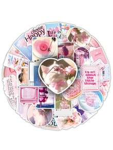 50 szt. Miękkich różowych, estetycznych, koreańskich, uroczych, delikatnych, artystycznych, dziewczęcych, dekoracyjnych naklejek ściennych w kształcie serca - Wielokolorowe - Zobacz 7