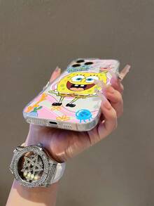SpongeBob SquarePants 1pc Transparent Space Case Cartoon SpongeBob Jellyfish Pattern Shockproof Phone Case Cover Compatible With Samsung/Apple 17/16/15/14/13/12/11 Pro Max/12 Pro/14 Plus Etc. - Multicolor - View 6