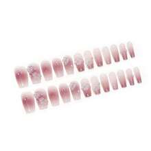 24pcs Flower Pearl Setting Pink Long Fake Nails Lightweight Easy Stick Fingernail DIY Decoration - 24PCS - View 6