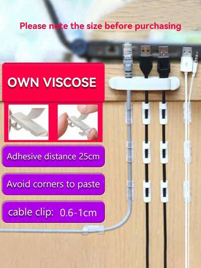 20pcs Self-Adhesive Cable Clips Finisher Wire Clamp Sticky Clear Cable Clip Management Organizer Drop Wire Holder For TV Cable Desktop Home Office