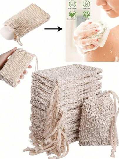 1/5/10 st återanvändbara tvålpåsar, tvålpåsar i jute med dragsko, tvålpåsar, knutna tvålpåsar för bad, enkel löddring och torkning, kroppsskrubb, ryggskrubb, mjukgör huden, tar bort smuts och död hud, kroppsrengöringsverktyg, badrumstillbehör, badrumsinredning, sommar