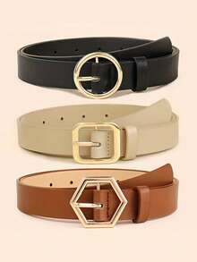 1/3件装 时尚简约腰带，优雅百搭，可搭配裤子、连衣裙、外套，适合日常休闲通勤，金属扣腰带，时尚学院风 - 彩色 - 查看 11