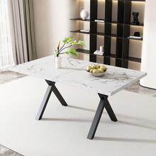 Rectangular Dining Table With Crossed Legs, Which Can Also Be Used As A Coffee Table. Modern And Minimalist Style. Dimensions: L 140 X W 80 X H 76 Cm. Marble, Black And White Finish. [Previous Reference: N634P243975W] - White Marble + MDF - View 11