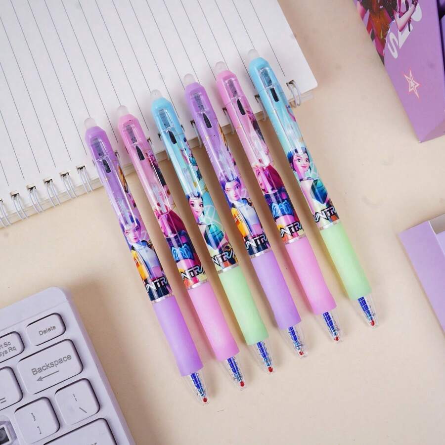1pc Girl Group Hot Erasable Neutral Pen, Press Erasable Water Pen, Student Stationery, Manmo Hot Eraser Signature Pen, New Year's Gift, Valentine's Day Gift, Easter Gift - Multicolor - View 1