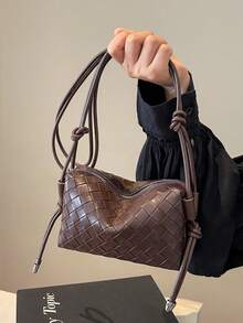 New Embossed Woven Camera Bag, Fashion Versatile Shoulder Bag, Niche Lightweight Crossbody Bag, Knotted Strap Camera Bag - Coffee - View 11