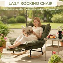 Rocking Chair Rocking Chair With Adjustable Footrest, Extra-Wide Upholstered Glider Rocker With Adjustable High Backrest And Removable Pad, Comfy Corduroy Upholstered Rocker Chair Recliner Leisure Accent Chair For Living Room Bedroom - Army Green - View 2