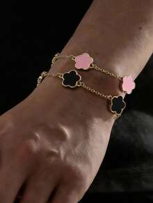 2 Pcs Fashionable Design Classic Clover Charm Men's Bracelet Gift, Clover Bracelet In Two Colors, Father's Day Gift, Gift For Mother, Easter Gift, Holiday Gift, Accessories, Office Outfit, Musty, Punk Style, Casual Accessories, Suitable For Parties, Celebrations And Wedding, Graduation Gift - Multicolor - View 11