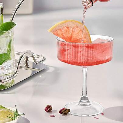 24/12/6/3/1 PC Acrylic Martini Glasses, 10 Oz Unbreakable Plastic Champagne Flutes, Ribbed Stemless Wine Glasses, Cocktail Glasses Set, Manhattan Coupe Glasses, Suitable For Weddings, Birthday Parties And Bars