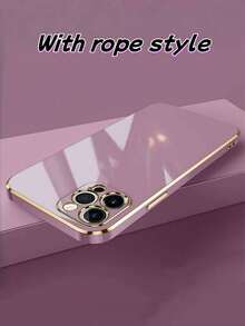 1pc[Daily Essential]Pink/Purple Electroplated Phone Case, Compatible With Apple 17 Air/17 Pro/17 Pro Max | Gold Trim Lens Frame + Body Trim + Silicone Lanyard | Minimalist Style | Scratch-Resistant | Shock-Proof, Compatible With Apple 16/15/14/13/12/11/8/7/Pro/Pro Max/Plus, S8-S25/FE/Plus/Ultra, Redmi/ Phones - Apple 13 Reading, Apple 16 Reading - Holiday Gift, Birthday Gift, S26, OPPO MOTO REDMI NOTE INFINIX - Purple Ribbon - View 5