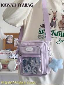 适合10厘米娃娃的可爱日系纯色小号痛包，带透明口袋，可DIY迷你单肩包、钱包和手提包，动漫迷娃娃包，女孩返校礼物 - 紫色 - 查看 2