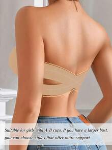 Women's Strapless Bra, Sexy Side Buckle Design, Seamless Criss-Cross Back, Solid Color Wireless Bra, Soft Padded, Comfortable Bra, Women's Intimate Apparel, Elastic Panties, Tube Top Style Breathable Camisole, Opaque, Perfect Match For Strapless Dresses, Daily Wear