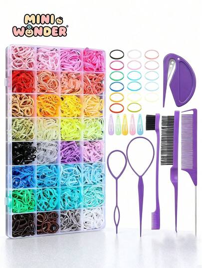 32种颜色迷你发圈，16件套美发工具，1800个弹力发带，迷你发夹，发圈剪，发饰，送给女孩、婴儿、幼儿和儿童的圣诞礼物