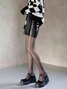 Women's Black Heart Print Semi-Sheer Sexy Pantyhose/Leggings/Thigh High Socks, Charming Semi-Transparent Heart Pattern Tights, Create A Romantic Layered Look, Playful Shaping Stockings