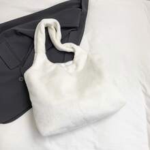 Bolso de peluche con diseño de cachorro lindo para otoño e invierno, bolso de hombro grande y mullido para estudiantes, bolso versátil de tote para niñas - Azul - Ver 9