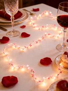 1串心形灯串，粉/红色，浪漫LED装饰灯链，迷人光芒，仙女灯，优雅心形节日装饰，柔和暖光效果，创意悬挂灯饰，甜蜜派对氛围装饰，温馨卧室/客厅/餐桌装饰，求婚/周年纪念庆祝拍照背景（不含电池）