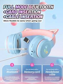 New RGB Glowing Cat Ear Wireless Headphones, Gradient Color Foldable Wireless Bluetooth Headset With Surround Sound, Cute & Fashionable Over-Ear Headphones With Micro SD Card Slot, Suitable For Gaming, Music, Live Streaming - 彩色 - 查看 10