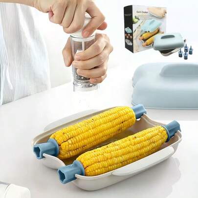 Microwave Corn Steamer Pot, Microwave Corn On The Cob Steamer, Portable Double-End Corn Cob Steamer With Lid And Handle, Kitchen Cooking Tool, Dishwasher For Kitchen, Office, Dorm (Blue)