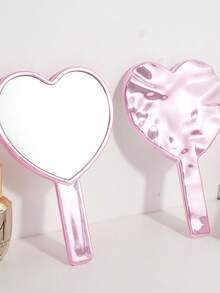 1pc Heart-Shaped Portable Handheld Makeup Mirror, 1pc Portable Foldable High-Definition Princess Makeup Mirror, Suitable For Student Dorms. Can Also Be Used As A Vanity Mirror In Living Room, Bedroom And Bathroom.