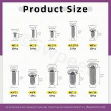 Swpeet Kit de Surtido de Remaches Moleteados Sólidos de Cobre Rojo de 170Pcs M2 M2.5 M3 M4 *6mm 8mm 10mm, Remaches Moleteados Semiredondos Sólidos para Reparación de Barcos, Aviones, Fabricación de - Acero inoxidable 304 - Ver 3