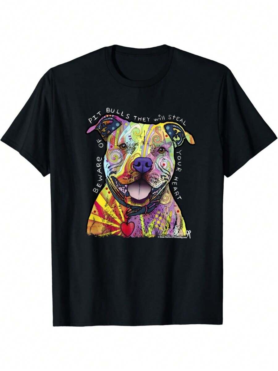 Beware Of Pit Bulls_ Dean Russo Pitbull Original - Dog Lover Gift Unisex T-Shirt Fashion T-Shirt - 黑色 - 查看 1