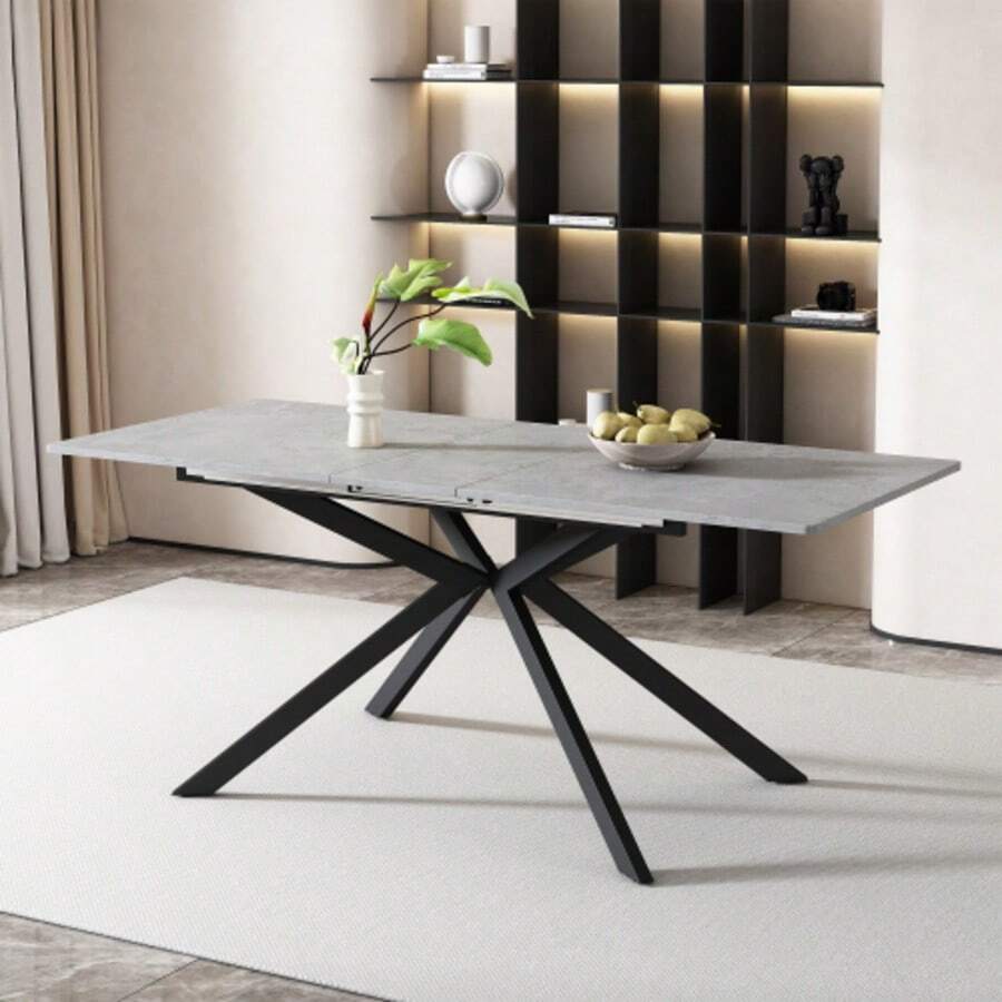 Extendable Dining Table, Automatically Extendable Dining Table, Rectangular Dining Table, Coffee/Leisure Table, L150/180 X W70 X H76 Cm, Cross Leg Design, Cement Pattern, Black And Grey (OLD SKU:N634P16777582) - 灰色 - 查看 1