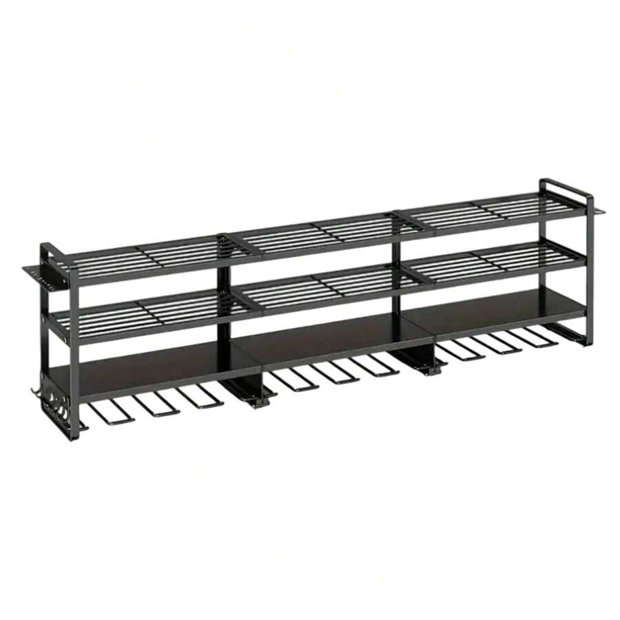 4-Tier Wall Mount Power Tool Organizer - 12 Drill Holder For Garage Storage - Black - View 1