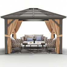 Studyset 10x12FT Canopy Gazebo With Netting And Curtains, Anti-UV, Hardtop Outdoor Canopy Aluminum Frame Permanent Gazebo, Polycarbonate Garden Tent For Patio, Lawn, Backyard, Deck - Black-10x12FT - View 7