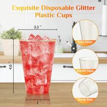 100 Count 14 OZ Gold Glitter Heavy Duty Large Plastic Cups, Disposable Plastic Glasses Tumblers, Elegant Wedding Birthday Christmas Party Cups - Gold - View 2