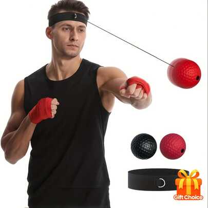 Chifte Adjustable Headband Boxing Reflex Training Ball - PU/Rubber, Red/Yellow/Black, With Textured Grip For Enhanced Speed & Agility - Ideal Christmas & New Year Gift For Boxing Fans, Martial Arts Accessory|Dynamic Training Ball|Pu Rubber Material, Boxing Gloves