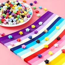 540条双面折纸星形纸条，多色可选，适用于DIY星形工艺品，可折叠成各种颜色的幸运星，是创意项目的理想纸张材料，也是返校礼物、学校奖励、情人节DIY礼物以及送给亲朋好友的理想礼物。 - 彩色 - 查看 5