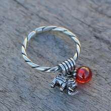 Anillo abierto de elefante pequeño de granada roja estilo coreano, anillo de perla con borla trenzada de plata tailandesa - Perla blanca - Ver 3